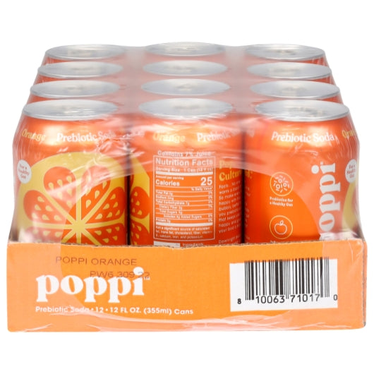 Poppi Prebiotic Orange Soda 12 fl. oz. Can 12 Pack/Case