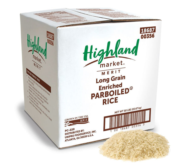 Highland Market Merit Parboiled-White Rice-Long Grain-Enriched-50 lbs.