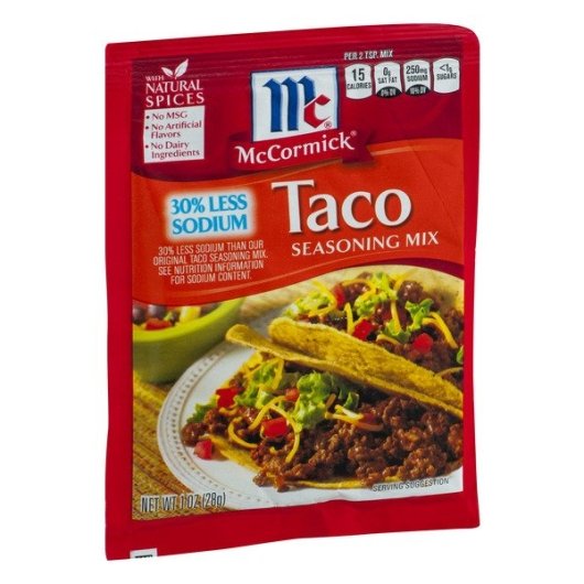 Mccormick Less Sodium Taco Seasoning, 1 Ounce -- 12 per case.