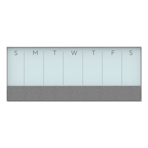 3n1 Magnetic Glass Dry Erase Combo Board, Weekly Calendar, 35 X 14.25, White/gray Surface, White Aluminum Frame