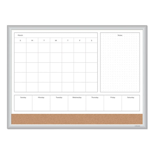 4n1 Magnetic Dry Erase Combo Board, One Month, 24 X 18, White/natural Surface, Silver Aluminum Frame