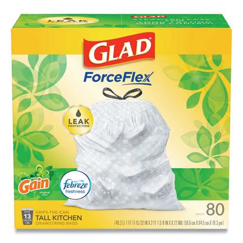 Glad Drawstring Large Trash Bags, 30 gal, 1.05 mil, 30 x 33, Black, 90/Carton