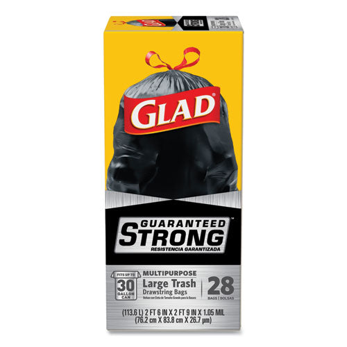 Glad Guaranteed Strong Large Drawstring Trash Bags, 30 Gallon, 70