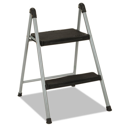 Folding Step Stool, 2-step, 200 Lb Capacity, 16.9" Working Height, Platinum/black