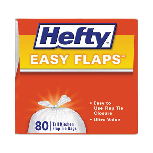 Hefty Easy Flaps Trash Bags 13 Gal 0.69 Mil 23.75"x28" White 80 Bags/box 3 Boxes/Case