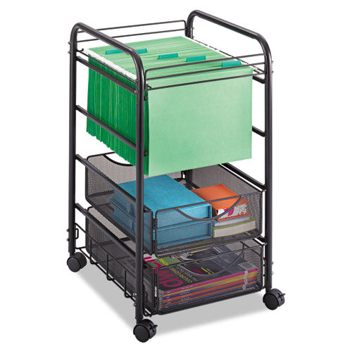 Onyx Mesh Open Mobile File With Drawers, Metal, 2 Drawers, 1 Bin, 15.75" X 17" X 27", Black