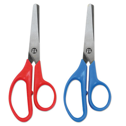 For Kids Scissors, Pointed Tip, 5 Long, 1.75 Cut Length, Assorted  Straight Handles, 12/pack