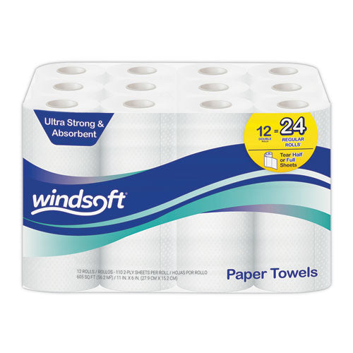 Premium Kitchen Roll Towels, 2-ply, 11 X 6, White, 110/roll, 12 Rolls/carton