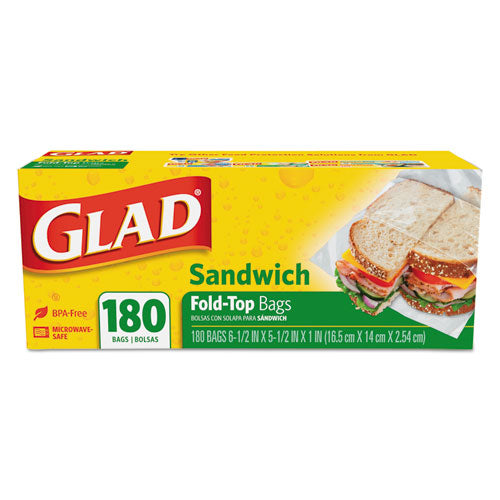 Fold-Top Sandwich Bags, 6.5 x 5.5, Clear, 180/Box, 12 Boxes/Carton