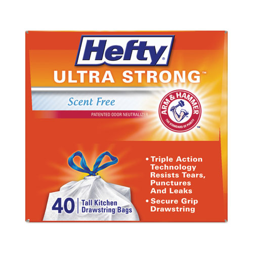 Hefty Ultra Strong Tall Kitchen And Trash Bags 13 Gal 0.9 Mil 23.75"x24.88" White 40 Bags/box 6 Boxes/Case