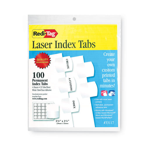RediTag® Laser Printable Index Tabs, 1/5cut, White, 1.13" Wide, 100