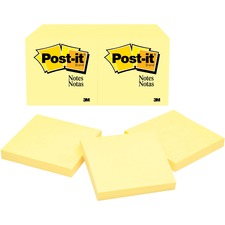 Post-it® Notes Original Notepads - 100 - 3" x 3" - 100 Sheets per Pad - Removable - 24 / Bundle