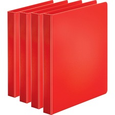 Business Source Basic Round Ring Binders - 1" Binder Capacity - Letter - 8 1/2" x 11" Sheet Size - 225 Sheet Capacity - 3 x Round Ring Fastener(s) - Internal Pocket(s) - Chipboard, Polypropylene - Red - Exposed Rivet, Sturdy - 4 / Bundle