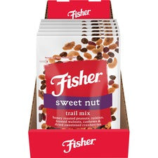 Fisher Sweet Nut Mix - Resealable Bag - Honey Roasted Peanut, Raisin, Walnut, Cashew, Dried Cranberries - 6 / Carton
