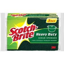 Scotch-Brite Heavy-Duty Scrub Sponges - 2.8" Height x 4.5" Width x 4.5" Depth - 24/Carton - Yellow, Green