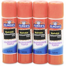 Washable School Glue Sticks, 0.24 Oz, Applies Purple, Dries Clear, 4/pack