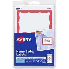 Printable Adhesive Name Badges, 3.38 X 2.33, Red Border, 100/pack