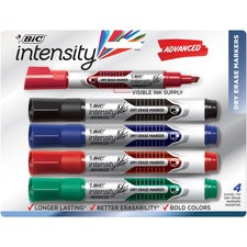 Intensity Advanced Dry Erase Marker, Tank-style, Broad Chisel Tip, Assorted Colors, 4/pack