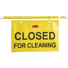 Rubbermaid Commercial Closed For Cleaning Safety Sign - 6 / Carton - Closed for Cleaning Print/Message - 50" Width x 13" Height - Rectangular Shape - Durable, Grommet - Yellow