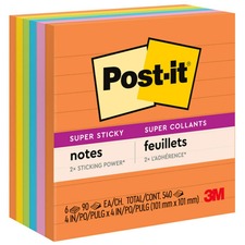 Post-it Pads in Canary Yellow Note Ruled 4 x 4 90 Sheets/Pad 6 Pads/Pack