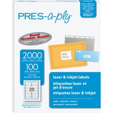 Labels, Laser Printers, 1 X 4, White, 20/sheet, 100 Sheets/box