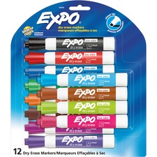 Low-odor Dry-erase Marker, Broad Chisel Tip, Assorted Colors, 12/set