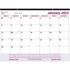 Monthly Desk Pad Calendar, 22 X 17, White/burgundy Sheets, Black Binding, Clear Corners, 12-month (jan To Dec): 2023