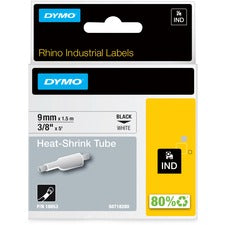 Rhino Heat Shrink Tubes Industrial Label Tape, 0.37" X 5 Ft, White/black Print