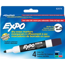 Low-odor Dry-erase Marker, Medium Bullet Tip, Assorted Colors, 4/set