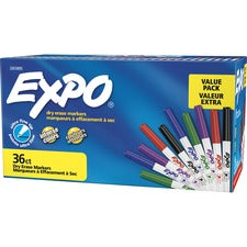 Expo Low-Odor Dry Erase Marker Office Pack, Extra-Fine Needle Tip, Assorted Colors, 36/Pack