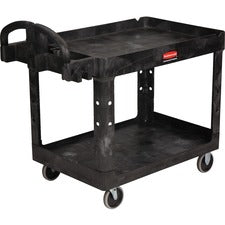 Heavy-Duty Utility Cart with Lipped Shelves, Plastic, 2 Shelves, 500 lb  Capacity, 25.9 x 45.2 x 32.2, Black
