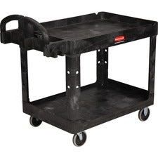 Heavy-duty Utility Cart With Lipped Shelves, Plastic, 2 Shelves, 500 Lb Capacity, 25.9" X 45.2" X 32.2", Black