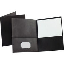 Twin-pocket Folder, Embossed Leather Grain Paper, 0.5" Capacity, 11 X 8.5, Black, 25/box