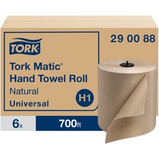 Tork Matic Hand Towel Roll Natural H1 - Tork Matic Hand Towel Roll, Natural, Universal, H1, 100% Recycled Fiber, High Absorbency, High Capacity, 1-Ply, 6 Rolls X 700 Ft - 290088