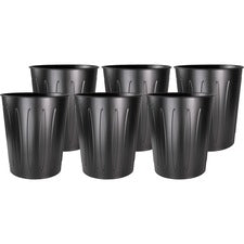 Genuine Joe 6-gallon Steel Fire-safe Trash Can - 6 gal Capacity - 14" Height x 13" Diameter - Metal, Steel - Black - 6 / Carton