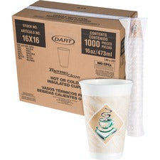 Dart Cafe G Design Foam Cups - 25 / Pack - 16 Fl Oz - 40 / Carton - White - Foam - Cold Drink, Hot Drink