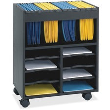 Go Cart Mobile File, Engineered Wood, 8 Shelves, 4 Bins, 14.5" X 21.5" X 26.25", Black