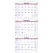 Move-a-page Three-month Wall Calendar, 12 X 27, White/red/blue Sheets, 15-month (dec To Feb): 2022 To 2024