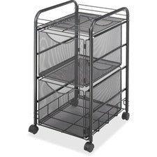 Onyx Mesh Mobile Double File, Metal, 1 Shelf, 2 Drawers, 15.75" X 17" X 27", Black