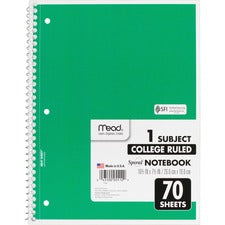 Spiral Notebook, 3-Hole Punched, 1-Subject, Wide/Legal Rule, Randomly  Assorted Cover Color, (70) 10.5 x 7.5 Sheets