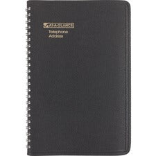 Telephone/Address Book, 4.78 x 8, Black Simulated Leather, 100 Sheets