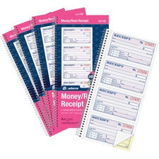 Adams Spiral 2-part Money/Rent Receipt Book - 200 Sheet(s) - Spiral Bound - 2 Part - 11" x 5.25" Form Size - White, Canary - Assorted Sheet(s) - 5 / Pack