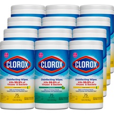 Clorox Disinfecting Cleaning Wipes Value Pack - Ready-To-Use Wipe - Fresh, Crisp Lemon Scent - 75 / Canister - 12 / Carton - White