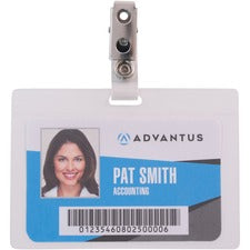 Advantus Strap Clip Self-laminating Badge Holders - Support 3.50" x 2.25" Media - Horizontal - 4" x 2.9" x - 25 / Pack - Clear