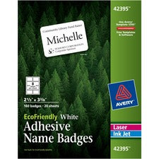 Ecofriendly Adhesive Name Badge Labels, 3.38 X 2.33, White, 160/box