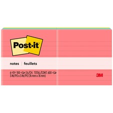 Original Pads In Poptimistic Collection Colors, Note Ruled, 3" X 3", 100 Sheets/pad, 6 Pads/pack