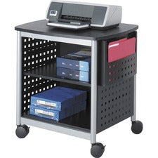 Scoot Deskside Printer Stand, File Pocket, Metal, 3 Shelves, 1 Bin, 200 Lb Capacity, 26.5 X 20.5 X 26.5, Black/silver