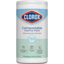 Clorox Free & Clear Cleaning Wipes - Wipe - 4.25" Width x 4.25" Length - 75 / Tub - 6 / Carton - White