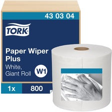 TORK Paper Wiper Plus - 1 Ply - 800 Sheets/Roll - 12.25" Roll Diameter - White - Strong, Absorbent, Easy Tear, Durable, Reusable, Textured, Lint-free, Streak-free - For Multipurpose - 1 / Carton