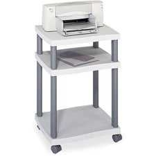 Wave Design Deskside Printer Stand, Plastic, 3 Shelves, 20" X 17.5" X 29.25", White/charcoal Gray